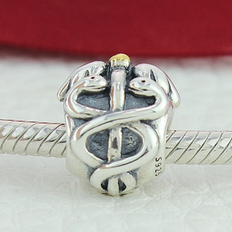 

ROCKART 100% 925 Sterling Silver Two Tone Nurse Lifesaver Charm Bead Fits Original Bangles & Bracelets DIY Fine Jewelry