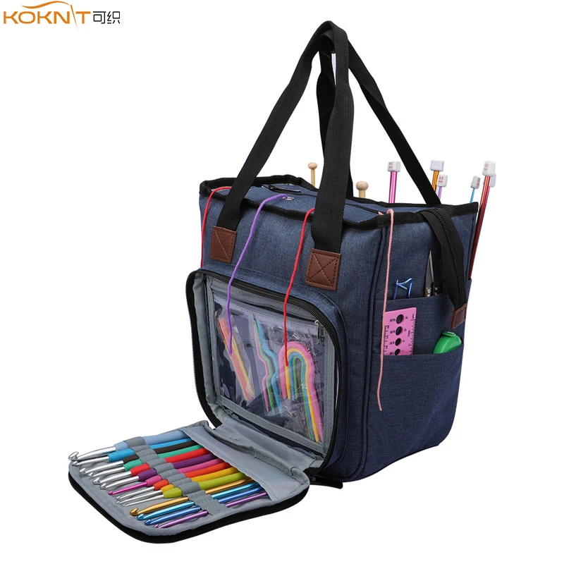 KOKNIT вязаная сумка с короткими ручками, сумка для хранения пряжи, сумка для вязания спицами, крючком, крючками и швейными аксессуарами, набор для шитья своими руками, сумка для мамы