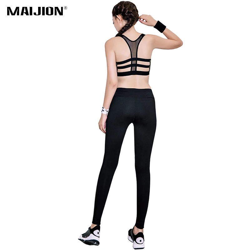 Maijion New Style Yoga Sets Women Sexy Mesh Patchwork Sport Sets Breathable Fitness Workout Gym