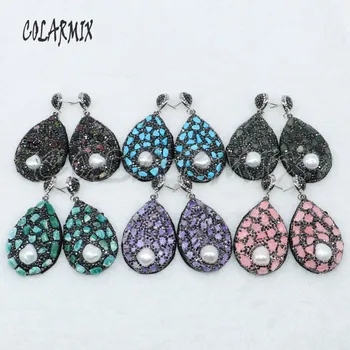 

Mix color Tiny stone earrings pave rhinestone &pearls earrings Drop earrings druzy jewelry gift for lady wholesale jewelry 4883