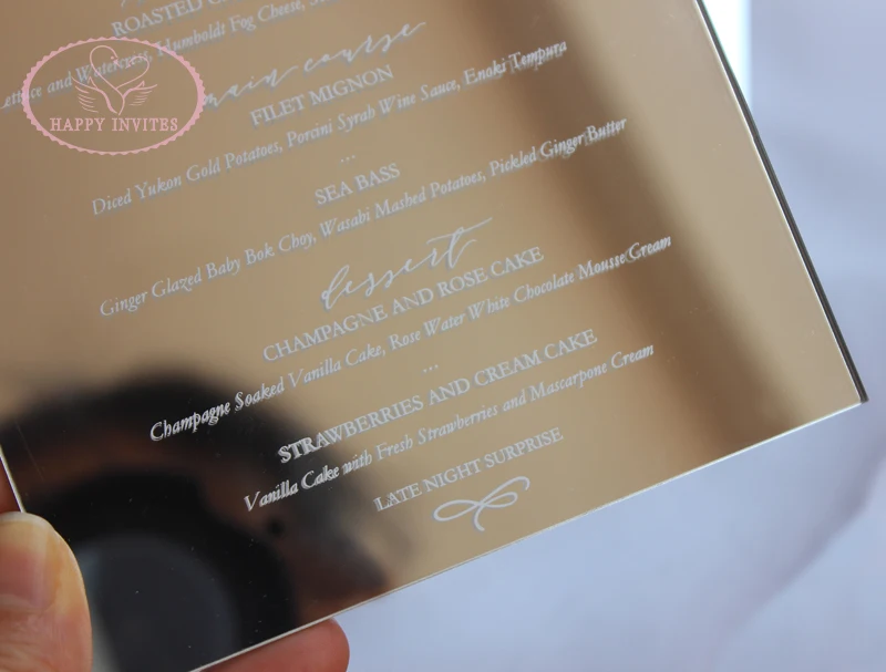 Free Shipping! HI4058 Gold Mirror Menus Card with White Printing Gold