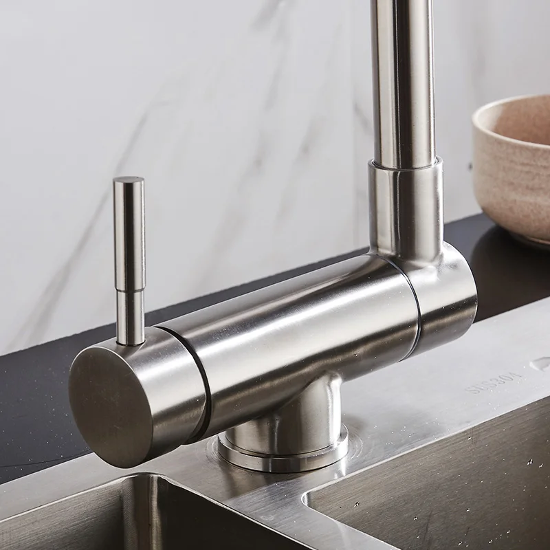 BECOLA Stainless Steel Kitchen Faucet Lead-free Folding Mixer 360 Degree Swivel Single Handle Nickel Kitchen Sink Taps