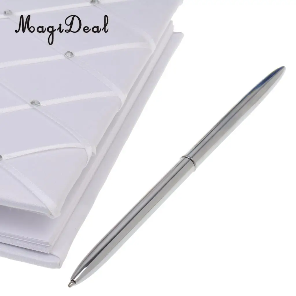 MagiDeal Top Quality White Custom Wedding Ceremony Guest Book Album Crystal Rhinestone Register Wedding Book Gifts Decoration