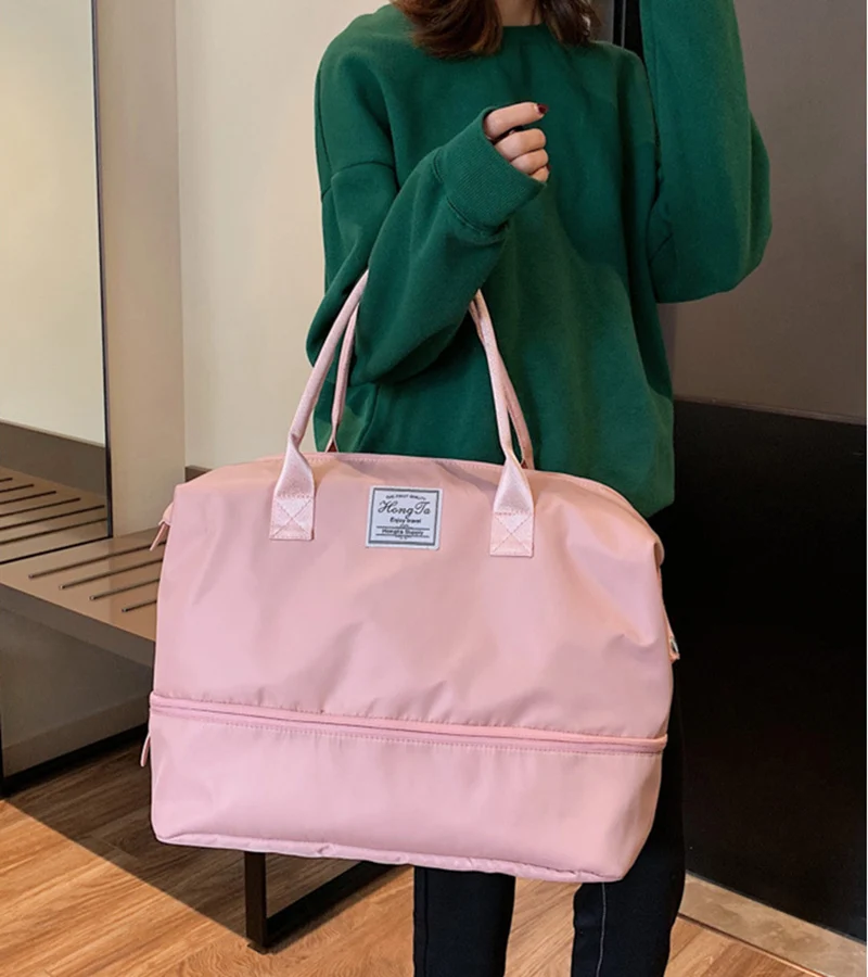 Высокое качество Водонепроницаемый дорожная сумка Для женщин розовый вещевой сумки Портативный выходные мешок двойной Слои ночь Tote