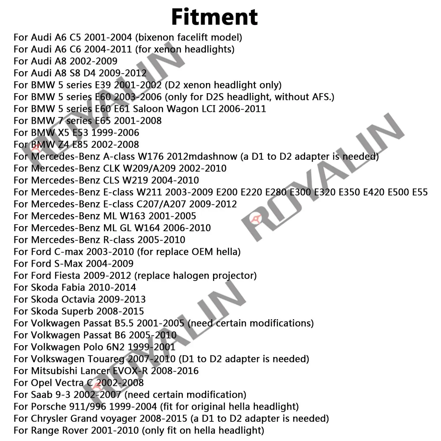 ROYALIN проектор фары bi xenon объектив EVOX 2 0 D2S лампы для BMW E39 E60 Ford Audi A6 C5 C6 W211 Passat B6 Skoda