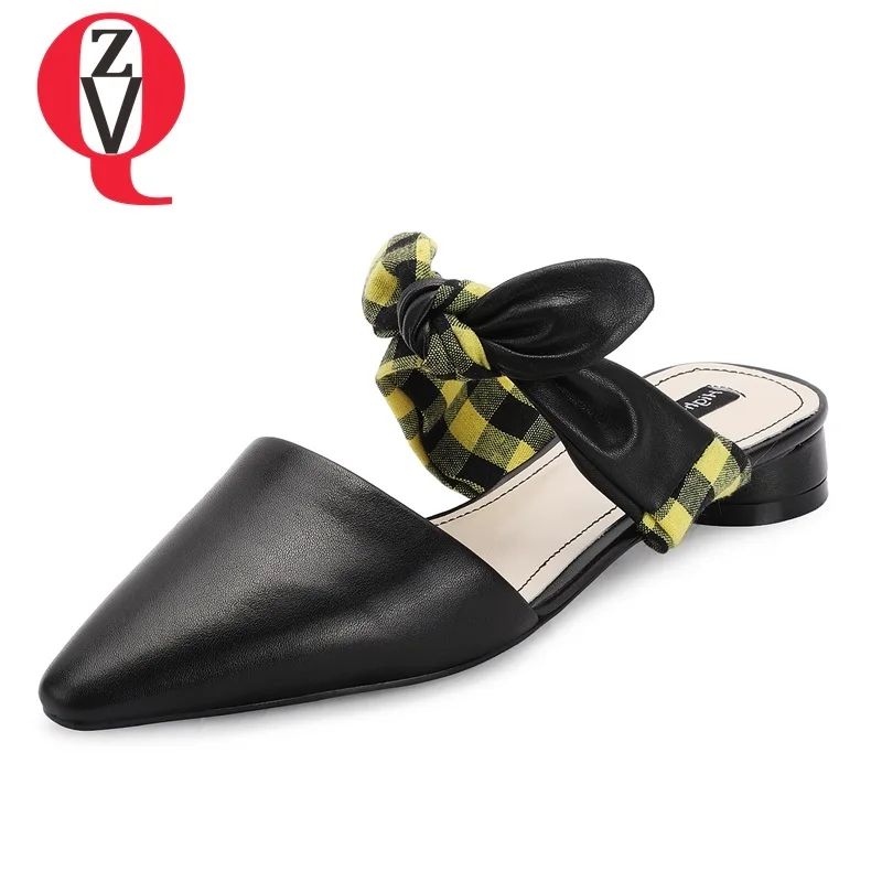 

ZVQ shoes woman summer new fashion sweet bowtie pointed toe woman slippers outside comfortable mixed colors shoes size 33-40
