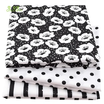 

3pcs Printed Twill Cotton Fabric For Sewing Quilting Tissue of Baby&Children Pillow,Cushion,Curtain Material Black&White 40*50cm