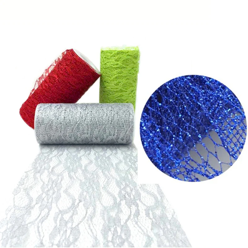 

15cm x 10yard Lace Glitter Organza Roll Fabric Sheer Gauze Element For Table Runner And Home Garden Wedding Party Decoration