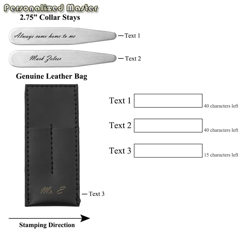 Индивидуальный мастер заказной воротник из нержавеющей стали остается для мужчин платье рубашка жесткости в кожаный чехол держатель бумажник набор - Окраска металла: 2.75inch engraving