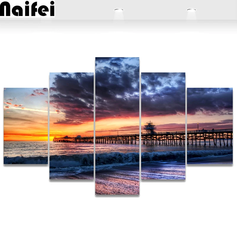

DIY 5D Diamond Embroidery 5pcs,Sunset,Cross Stitch Scenic Seaside Full square Diamond painting Mosaic Pasted Needlework decor
