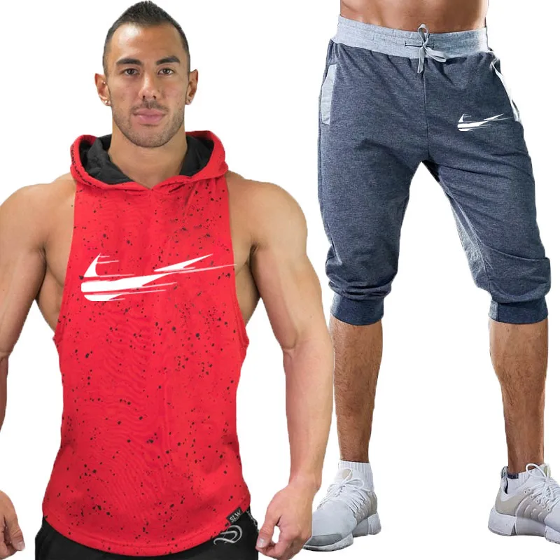 Мода 2019 г. новый бренд спортивный костюм для мужчин из двух частей короткие штаны + топ с капюшоном Лето крутые толстовки мужской chandal бег