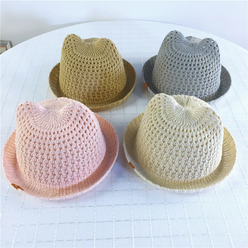 

2018 Cat Ears Hat Fashion New Summer Style Kids Sun Caps Cotton Hat Caps Soild Beach Lovely Girl Sun Hat Baby Cat Ears Hat Caps