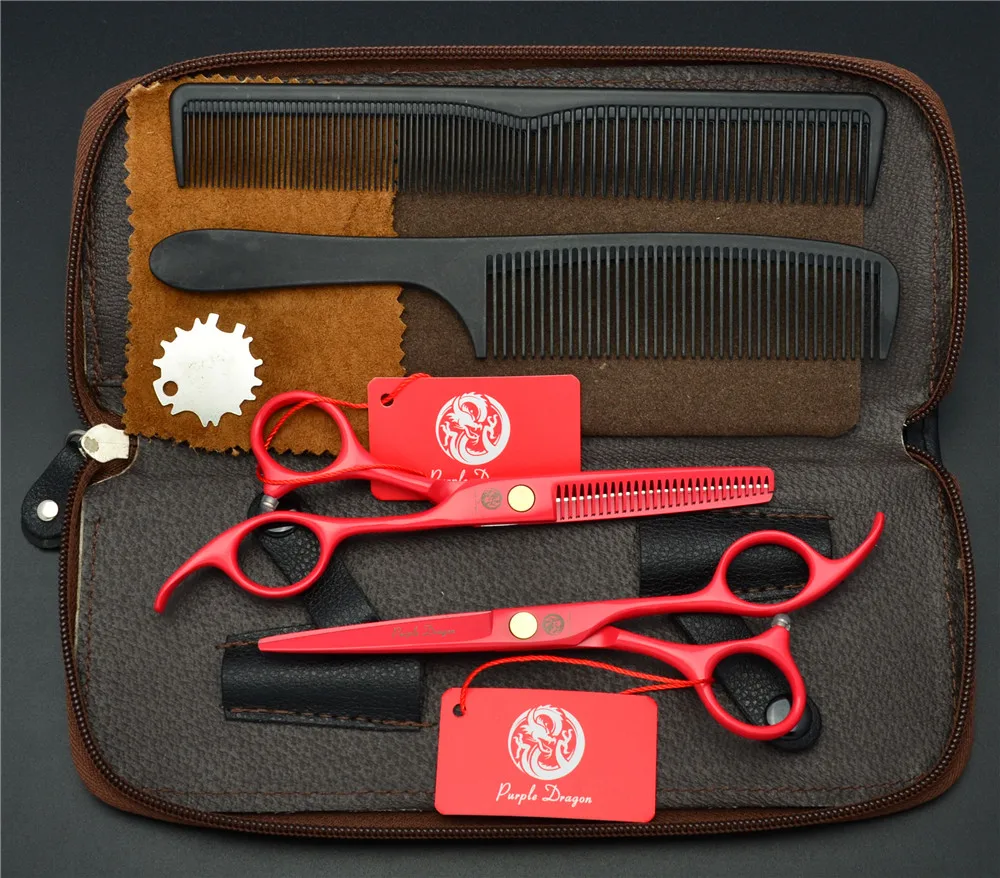 

4Pcs/Set 5.5'' Red 440C Professional Human Hair Scissors Hairdressing Combs + Cutting + Thinning Shears Hair Styling Tools Z1023