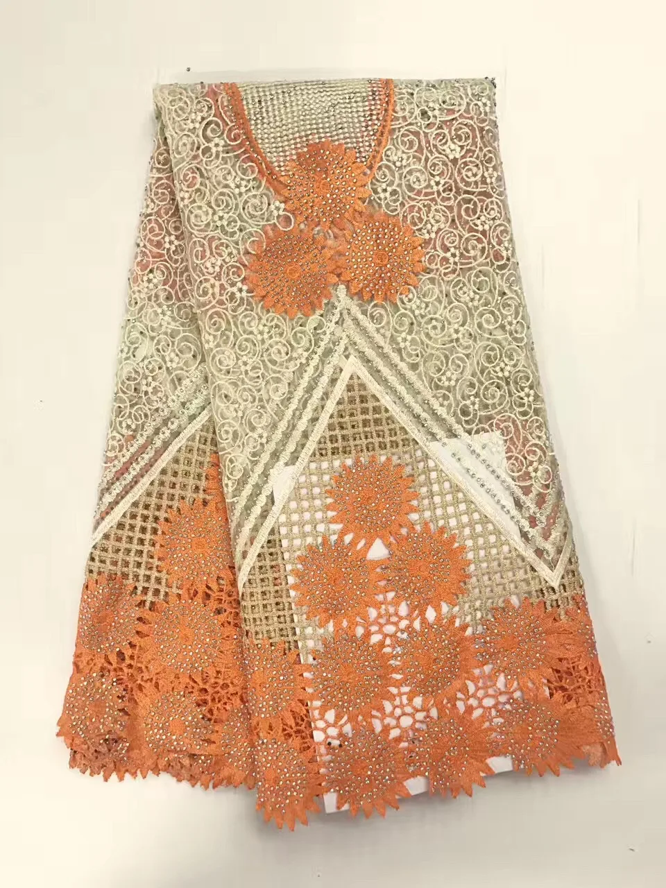 Latest Net French Lace Material High Quality African Fabric With Beaded Nigerian Wedding | Дом и сад