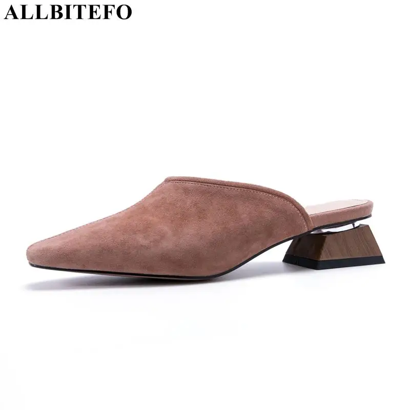 

ALLBITEFO new summer genuine leather pointed toe high heels women sandals high quality women high heel shoes women slippers