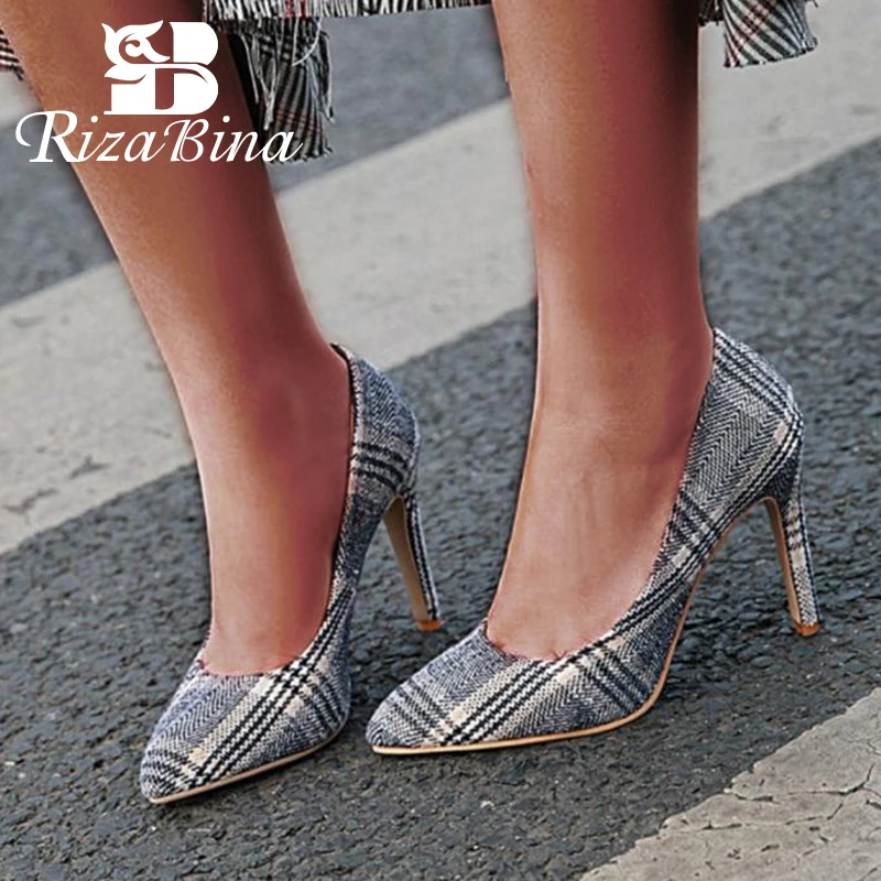 

RIZABINA Plus Size 34-48 New Fashion Women Basic Pumps Sexy Pointed Toe High Heel Shoes Women Party Wedding Lady Office Footwear