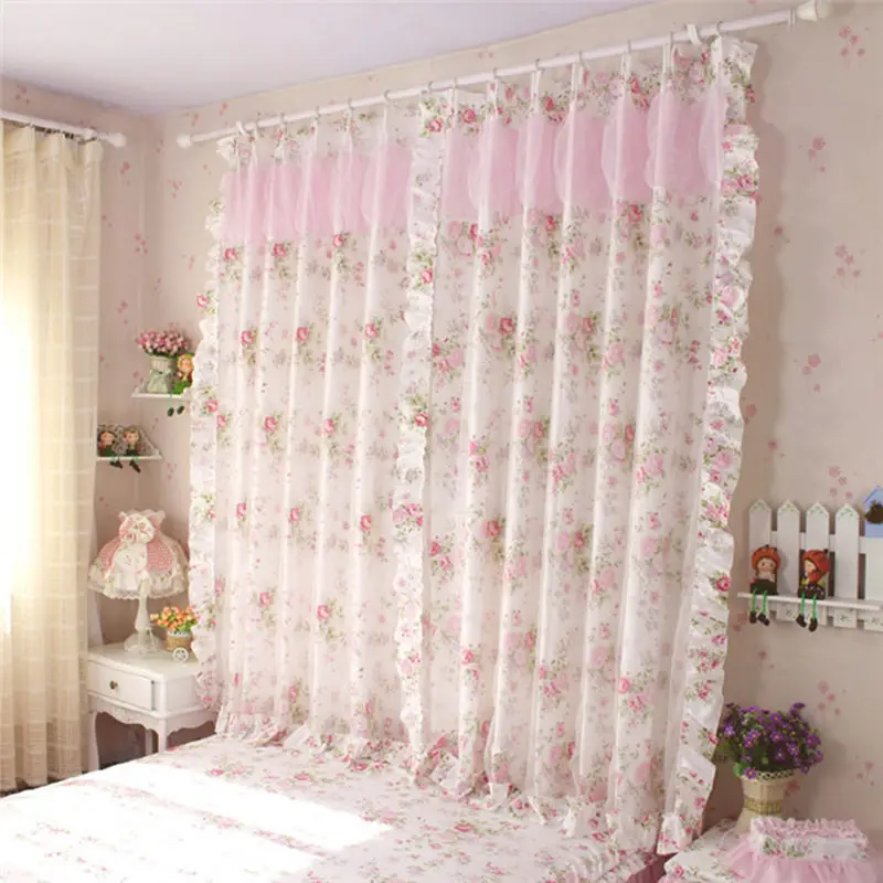 2 шт./лот, занавески для спальни в стиле принцессы, элегантные занавески с цветочным принтом, двухслойные оконные шторы, свадебные украшения, cortinas