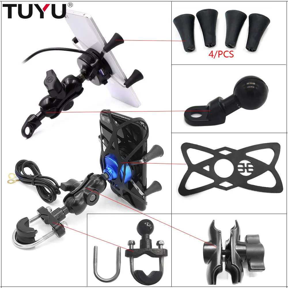 

TUYU Ball Head Black Phone GPS Holder Mount Motorcycle Base with 10mm Hole autocycle Stand for Gopro Xiaomi for iPhone