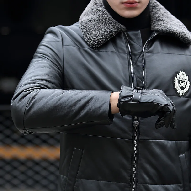 Зимние мужские модные Свободные шерстяные Длинные Куртки из натуральной овчины с воротником мужские деловые куртки в английском стиле