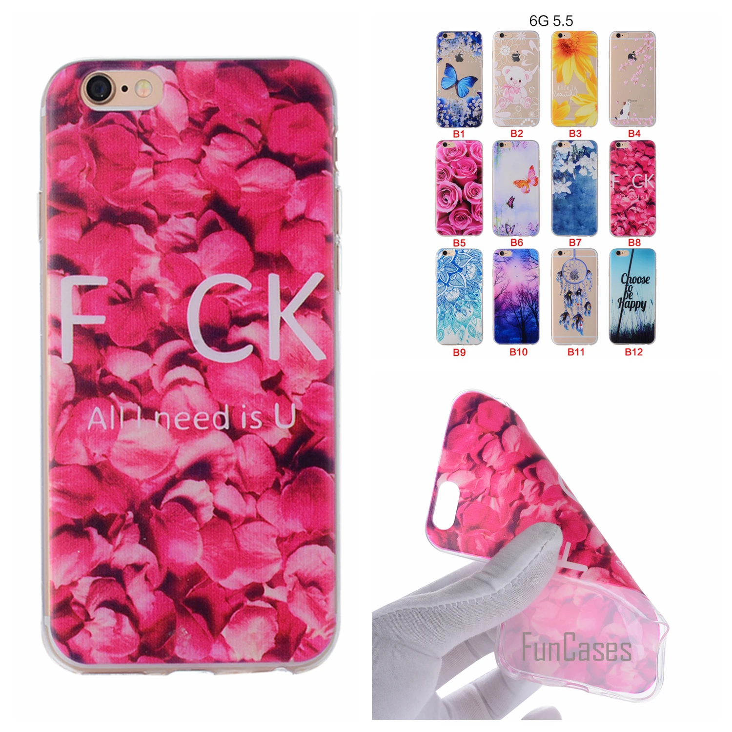 

Cartoon Flower Butterfly Bear Tree Painted Back Cover Silicon Gel Soft TPU Mobile Phone Case For iPhone 6 Plus coque 6S Plus 5.5