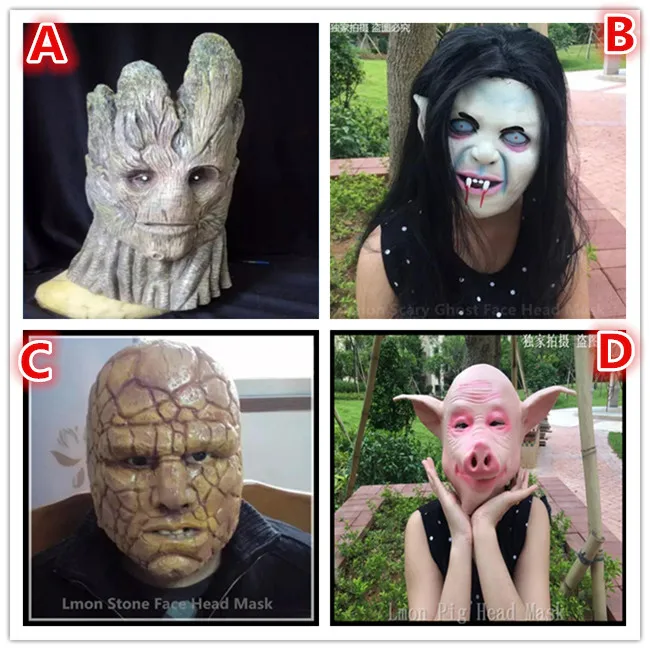 

Creepy Pig Masks Cosplay Full Face Ghost Bride Mask Horror Head Tree Mask Halloween Party Rubber Costume Theater Realistic Mask