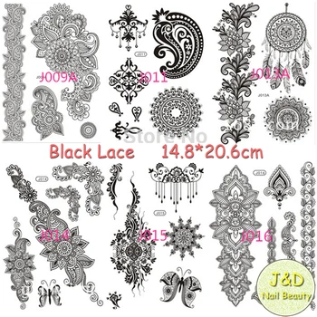 

12pcs Black Lace Bracelet Tattoo Baroque Pattern Watertransfer Body Tattoo Sticker White Wedding Temporary Decal