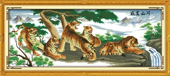 

Tigers with the mountain and river cross stitch kits 14ct white 11ct printed embroidery DIY handmade needle work wall home decor