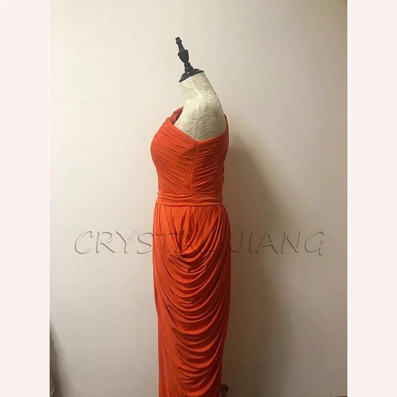 Burnt Orange One Shoulder Bridesmaid Dresses: Long Draped Dress with Split - Maid of Honor Dresses image 4