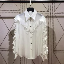 Дизайнерские Роскошные Рубашки для женщин со стразами пентаграмма оборки шифоновая белая блузка Топы