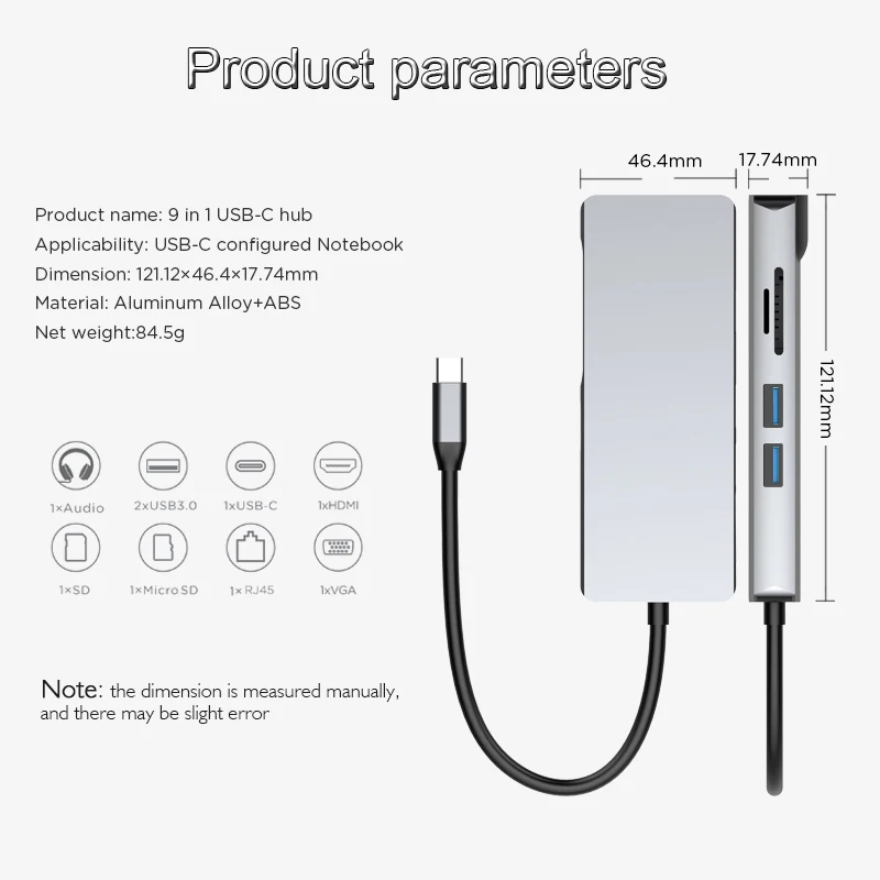 Basix USB-C HUB Type C HUB to USB 3.0 Thunderbolt 3 HDMI 3.5mm Audio RJ45 Adapter for MacBook Pro Samsung Galaxy S9 USB C HUB