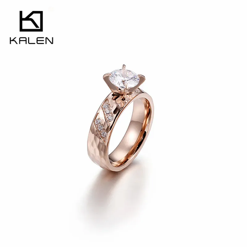Kalen Высокое качество кубический цирконий& подлинный Дубай золото нержавеющая сталь& Стразы Кольца для мужчин и женщин обручальные кольца - Цвет основного камня: KR42332-K