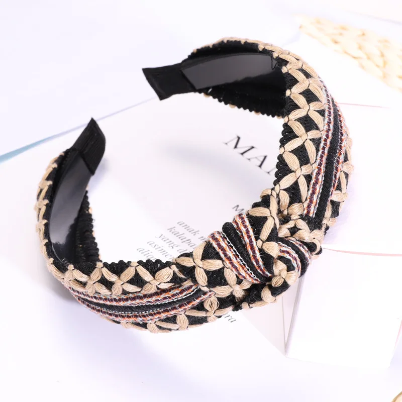 Knitting National Style Knot Heads For Women Korea Hair Accessories For Girls Hair Band Bows Flower Hairband Head Wrap - Color: 1