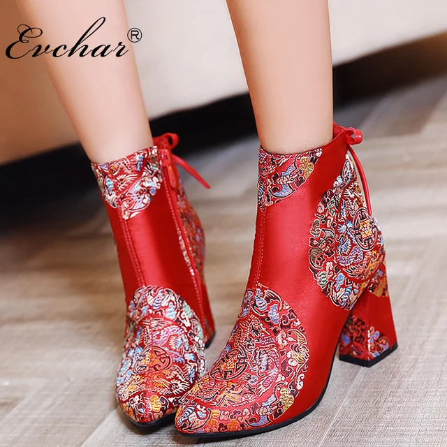 Chinese style bride shoes Fashion Boots Women Thick med Chinese style bride shoes Fashion Boots Women Thick med
