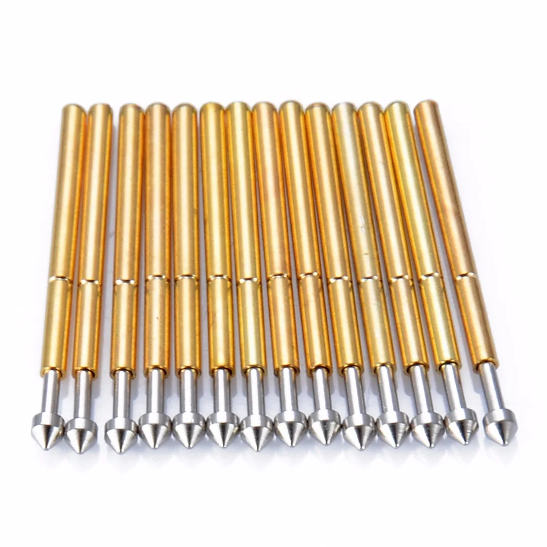 100pcs Spring Test Probe Pogo Pin P75-E2 1.3mm Conical Head 1.0mm Thimble For Power Tool Gold Plated