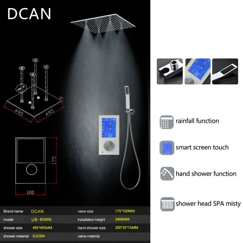 Наборы для душа Интеллектуальный ЖК-цифровой 2" SPA Mist LED Touch Mixer Набор для душа