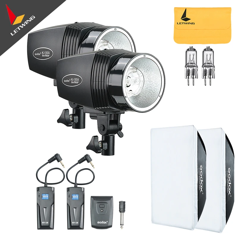 2x Godox 180W Photo Studio Strobe Flash Light Head with Trigger & Softbox & Spare Modeling Lamp 220V only