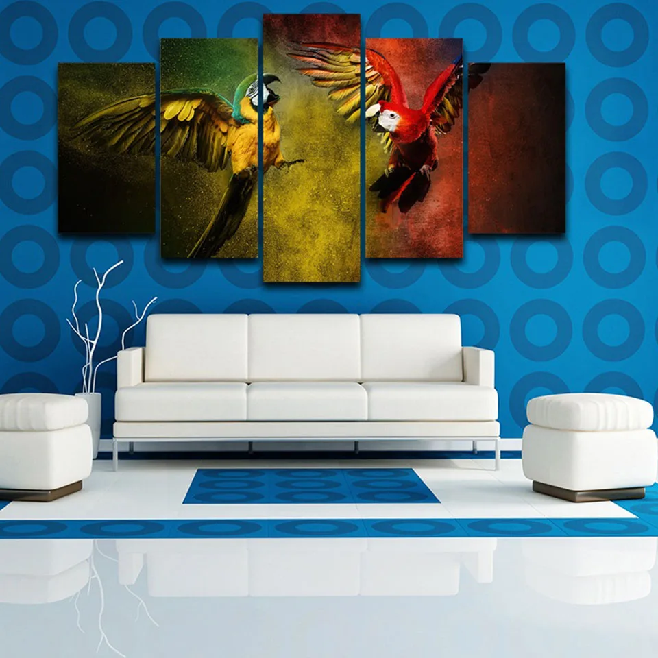 Modular Canvas Poster Frame Living Room HD Printed Pictures 5 Panels Animal Flying Parrots Modern Wall Art Home Decor Painting | Дом и сад