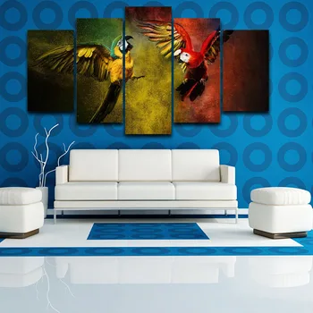 

Modular Canvas Poster Frame Living Room HD Printed Pictures 5 Panels Animal Flying Parrots Modern Wall Art Home Decor Painting
