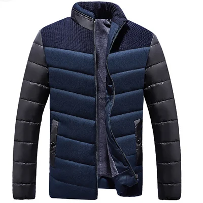 Blue 5XL зимняя мужская пуховая и хлопковая куртка флисовое плотное термобелье пальто пэчворк Повседневный меховой жакет с вортником стойкой парка - Цвет: Blue