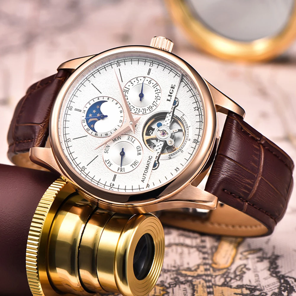 رجل الساعات التلقائي الميكانيكية ووتش توربيون ساعة الجلود عارضة الأعمال ساعة اليد relojes هومبر أعلى العلامة التجارية ييج N0.1