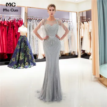 

Luxuries Mermaid Evening Dresses Long with Beaded Crystals Floor Length Tulle Puffy Formal Evening Party Dress