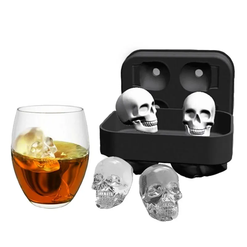 

2019 3D Skull Ice Cube Mold Maker Bar Party Whiskey Wine Ice Tray Tool Kitchen Summer Chocolate Skull Silicone Molds