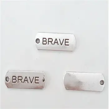 

BULK 30 Zinc Alloy Inspirational Letters Brave Charms Rectangle Shaped Pendant for DIY Handmade Bracelet Making 21*8mm 1.8g