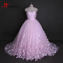 Liyatt Pink Wedding Dresses 2017 Real Photo Sweetherat Ball Gown 3D Buttflies Bridal Wedding Dress Bridal Gown Vestido de Novia