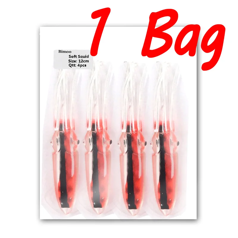 Bimoo 1 пакетик = 4 шт 12 см Мягкая наживка-кальмар игра для ловли на крючок Приманка для ловли морской рыбы Осьминог светящийся прозрачный розовый для DIY буровой установки - Цвет: 1 bag photo color