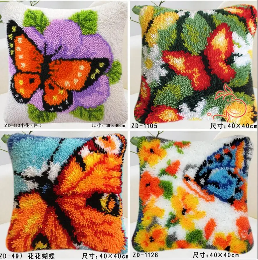 

new diy Pillow embroidery carpet blanket knitting needle felt craft cushion carpet lock hook cross stitch butterfly floral