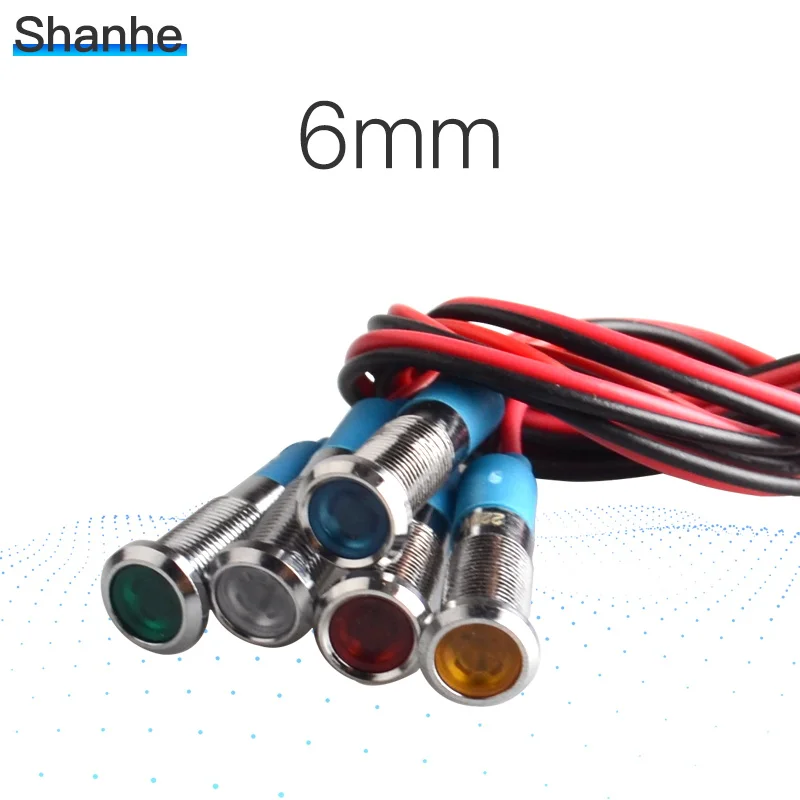 

6mm LED indicator light 3V 5-6V 12V 24V 220V signal lamp with wire often work with push button switch