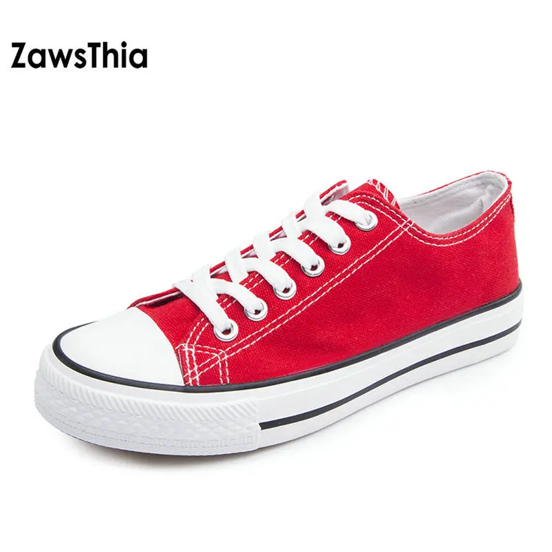 

ZawsThia Unisex Low Top Lace Up Vulcanize Women Sneakers Canvas Shoes Summer Casual Flats Woman Shoes Chaussure Femmes Size 45
