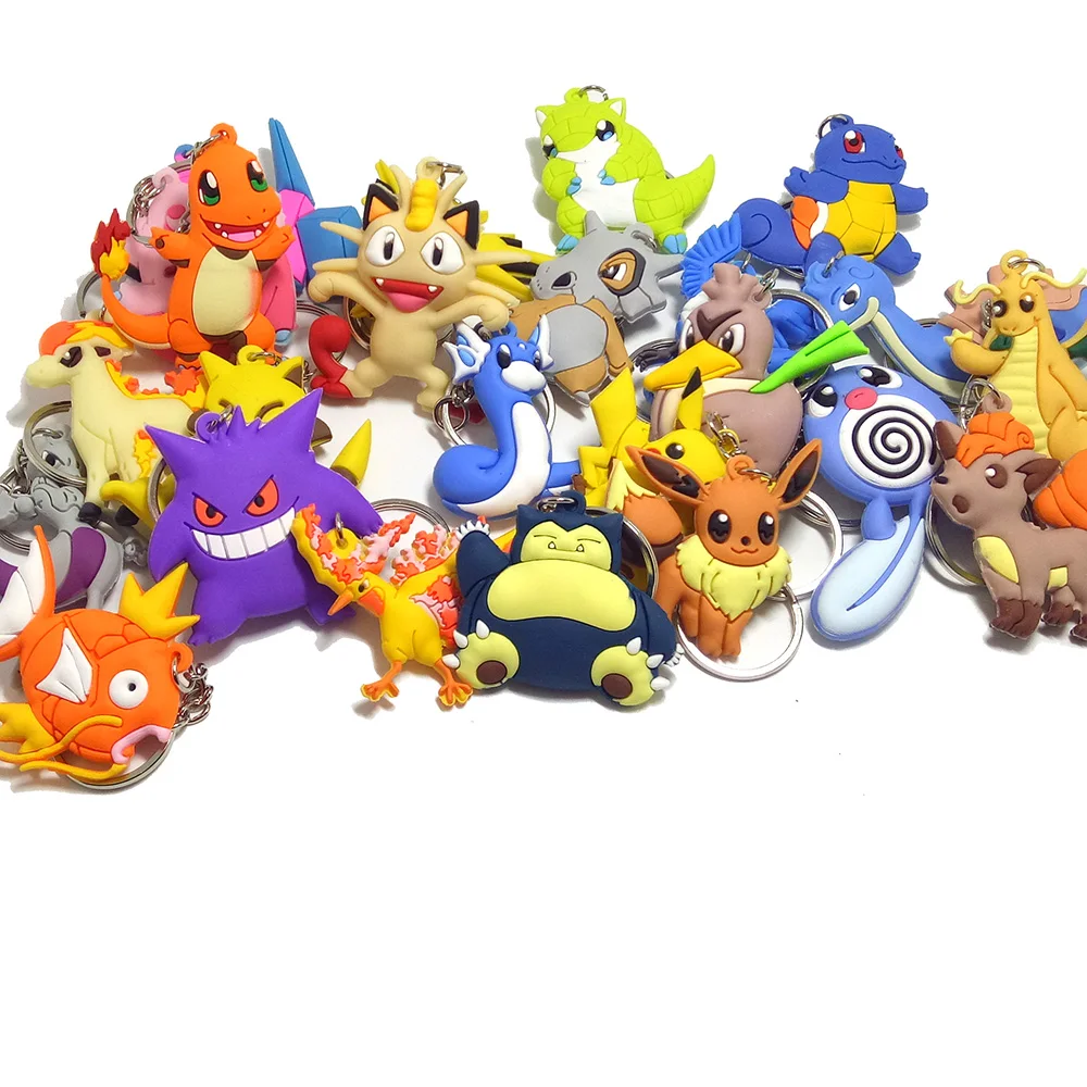 

3D Two-sided keychain pokomon go key chain ring pikachu llaveros para mujer Charmander Bulbasaur Eevee snorlax porte clef
