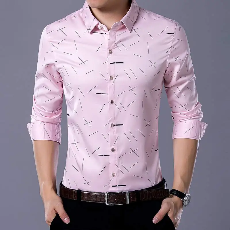 social длинный рукав линия дизайнер рубашки для мужчин slim fit винтажные модные мужские рубашки мужские платья Джерси повседневная одежда 36814 - Цвет: Розовый